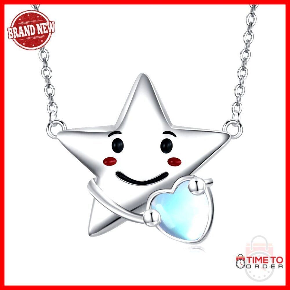925 Sterling Silver Star Moonstone Pendant Necklace with 18" Chain